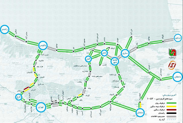 ترافیک چالوس سنگین شد/ آرامش نسبی در هراز و فیروزکوه + نقشه ترافیکی