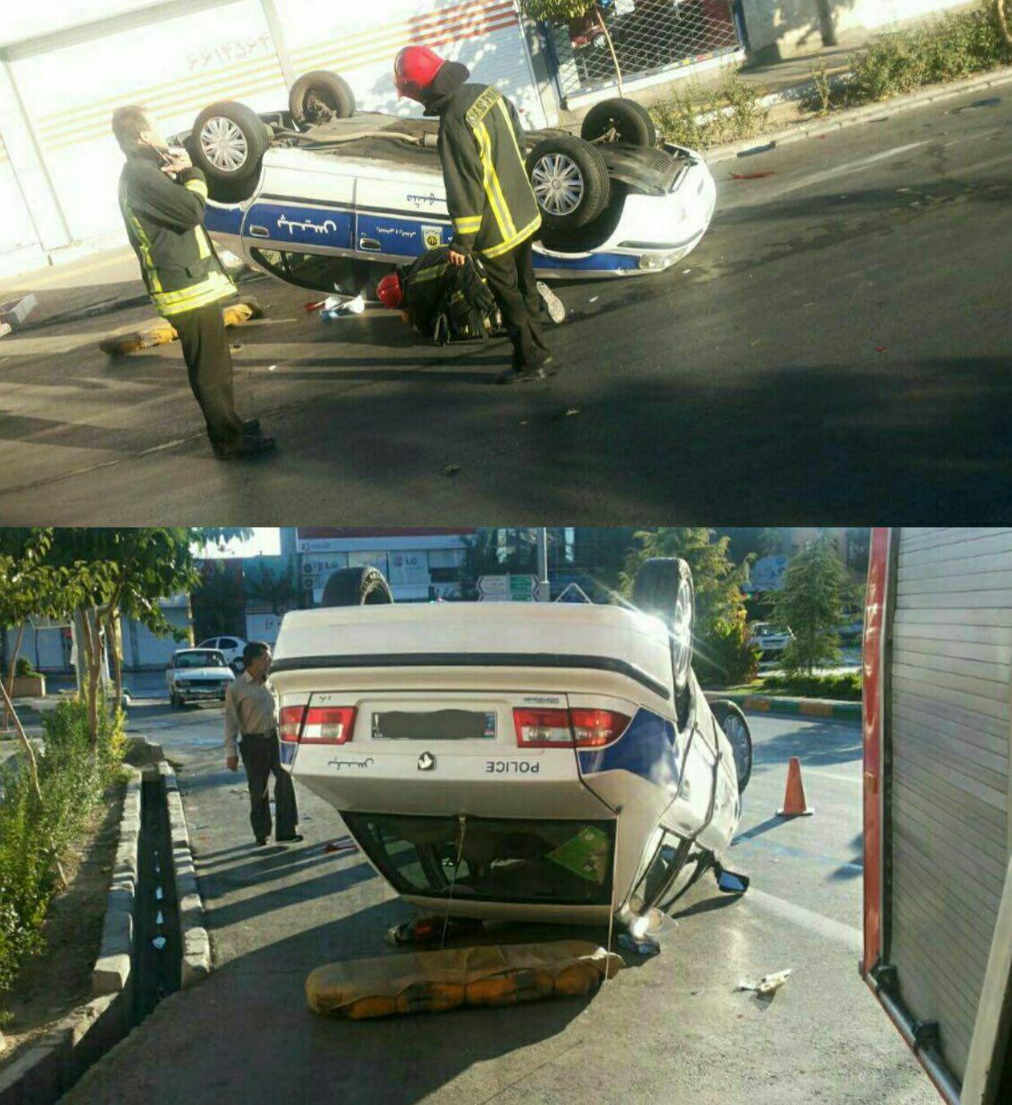 واژگونی خودروی راهنمایی و رانندگی در مشهد!/عکس