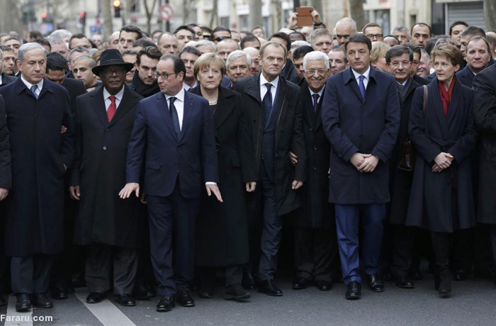 نتانیاهو و محمود عباس در راهپیمایی اتحاد پاریس/ عکس