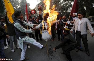 به آتش کشیدن ماکت و تصویر پادشاه عربستان در دهلی نو