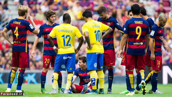 (تصاویر) لحظه مصدم شدن لیونل مسی