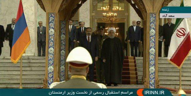 حضور ظریف در مراسم استقبال از نخست‌وزیر ارمنستان در کنار رئیس جمهور + عکس