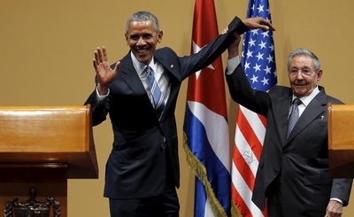 اوباما و رائول کاسترو پس از کنفرانس خبری مشترک در هاوانا 