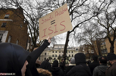 راهپیمایی در اعتراض به اعدام شیخ نمر در مقابل سفارت عربستان در لندن