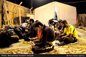 دعا و نیایش زائران حسینی در مسیر نجف به کربلا 