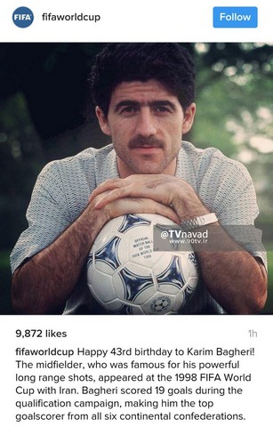 تبریک اینستاگرامی فیفا به کریم باقری/عکس
